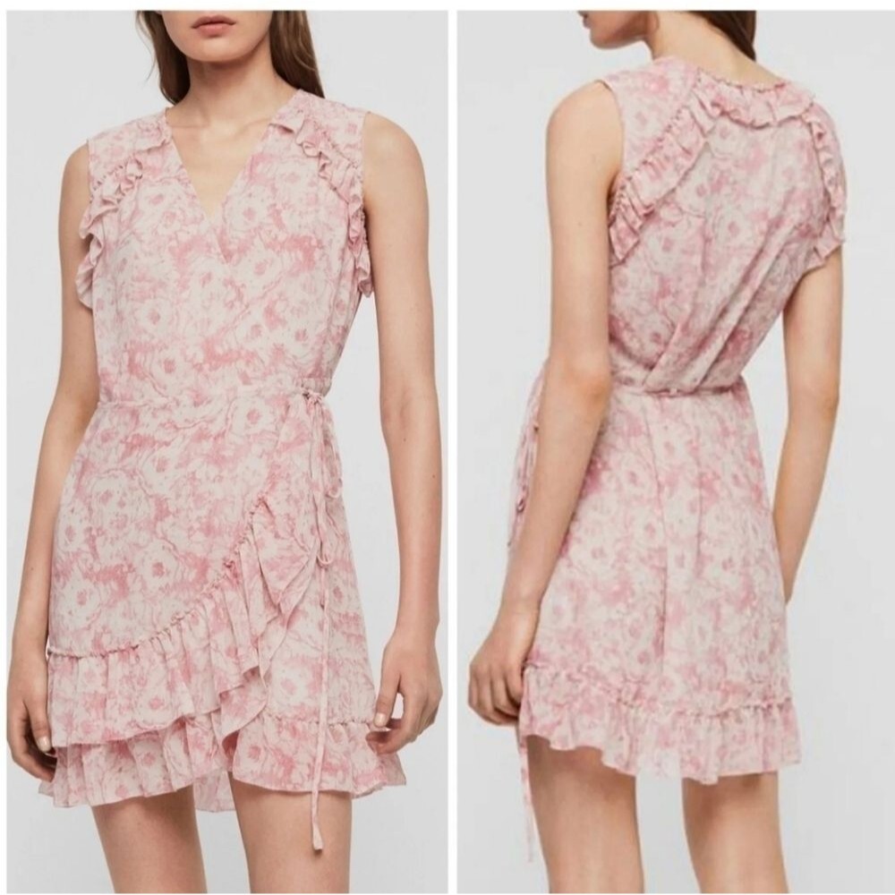 All Saints Priya Rosa ruffle wrap sleevless dress size medium